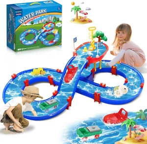 2-Tier Water Table Playset with Pump, 61Pcs Outdoor Toys for Kids 3-8 - Picture 1 of 12