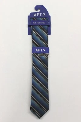 Apt. masculino Conjunto de 9 barras de gravata e gravata largura fina no pescoço (AN00110185) listra aquática ombre - Imagem 1 de 3