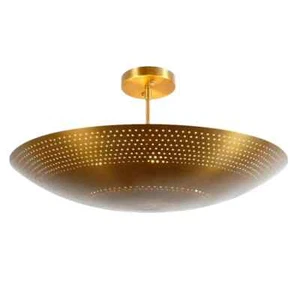 Mid Century Modern Brass Chandelier Flush Mount Pendant Ceiling Light Fixture - Picture 1 of 7