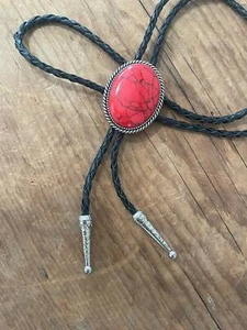 Corbata bolo de piedra de vena roja - Cameo de piedras preciosas para hombre Corbata cuero Bola regalo occidental - Imagen 1 de 3