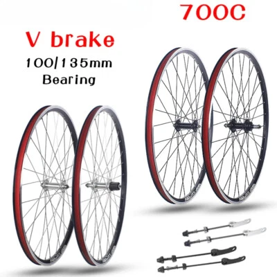 700C Rennrad Laufradsatz V Bremse Doppelschicht Aluminiumlegierung 2Lager Nabe - Bild 1 von 4
