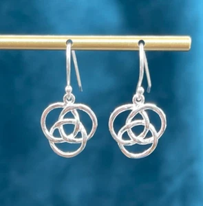 925 Sterling Silver Celtic Triquetra Hook Earrings - Picture 1 of 4