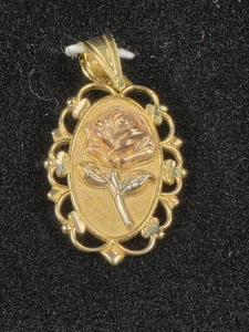 Michael Anthony Anniversary Rose Pendant Oval Tri-Color Gold Tone Filigree Box - Picture 1 of 6