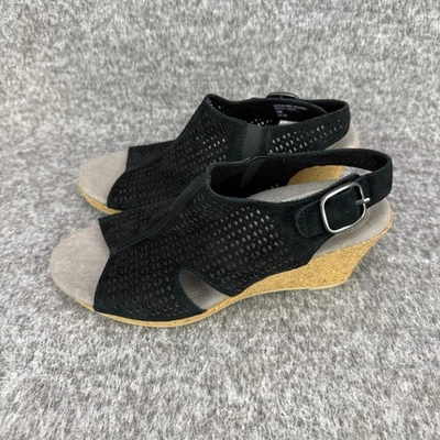✅Earth Womens 7M Woodland Radiant Black leather Wedge Sandals Cork Heel W/Buckle - Image 1 of 4