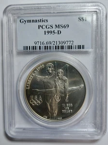 1995 D Atlanta Olympics Gymnast Commemorative 90% Silver Dollar - Picture 1 of 6