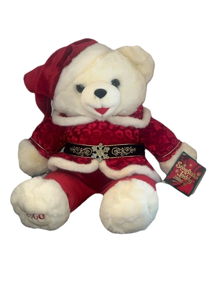 Snowflake Teddy Christmas Boy Plush Bear in Red Velvet Dan Dee 2000 Tags