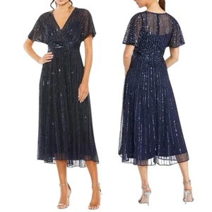 Mac Duggal 14007 marineblau A-Linie verziert Kurzarm Kleid 18 Neu mit Etikett blau NEU Neu mit Etikett - Bild 1 von 16
