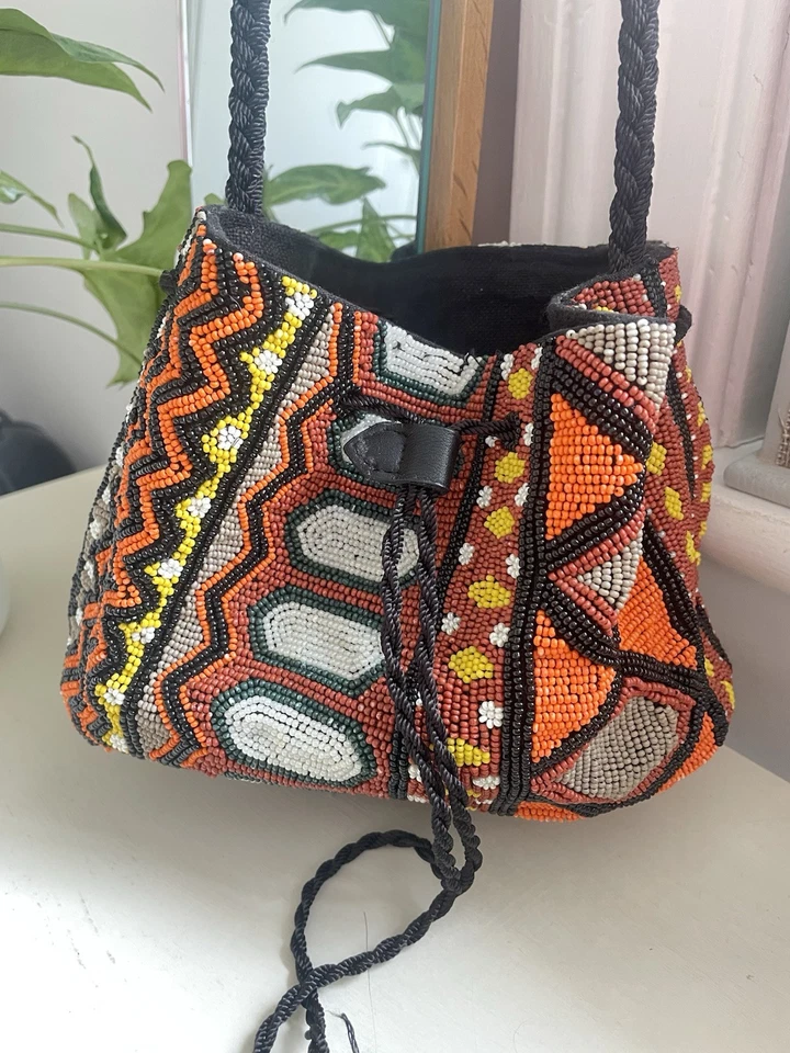 Zara 1990s Classic Boho Bucket Bag Beaded  - Image 1 of 4
