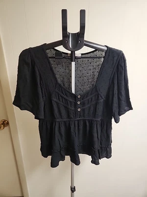 Muñeca bebé Rewind Y2K negra manga corta top talla X-L gitana campesina boho Foto 1 de 4