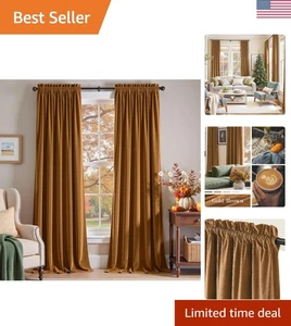 Cortinas oscuras de terciopelo de lujo - 85% control de luz, marrón dorado, 52" W x 96" L - Imagen 1 de 10
