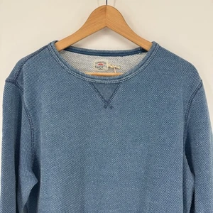 Faherty Brand Mens Birdseye Crewneck Sweatshirt Blue Indigo Wash Large - Picture 1 of 6