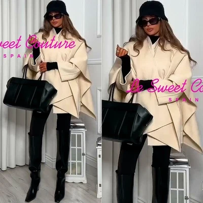 ZARA WOMAN NOVO COM ETIQUETAS FW25 CASACO CAPA MISTURA DE LÃ COLEÇÃO ZW ECRU 8491/257/712 - Imagem 1 de 4