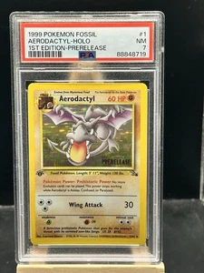 Aerodactyl 1/62 Holo Rare 1st Edition Pre Release 1999 Pokémon Fossil PSA 7 NM - Picture 1 of 2