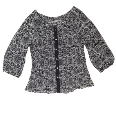 Blusa Larry Levine PL Mujer Blanco y Negro Medallón Crepé Manga 3/4 Plisada Foto 1 de 4