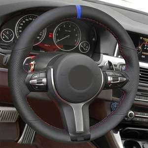 Red-Blue Line Steering Wheel Leather Cover For BMW 5 Series F10 F11 2013 - 2017 - Picture 1 of 10