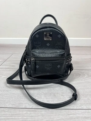 Maison Mollerus MCM Luxury Negro Cuero Tachonado Mini Mochila Bolso Mujer - Imagen 1 de 4