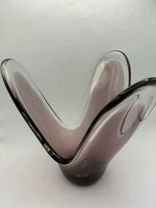 Vintage Bayel Art Glass Sculptured Bowl In Purple And Clear Glass Cased 38 Cm - Picture 1 of 12