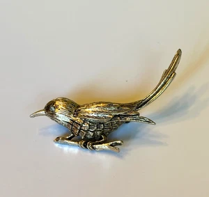 Vintage VOGEL oder Zaunkönig Brosche Anstecknadel 2-3/8" L Zweig aufwendiges Design Strass Auge - Bild 1 von 7