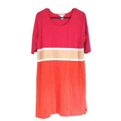 Vestido Joan Vass Tejido Bloque de Color Naranja Rosa Caliente Tostado Algodón 12 14 Foto 1 de 4