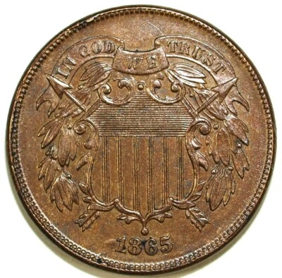 1865 Two Cents ☆☆ Almost UnCirculated Details ☆☆ Great Set Filler 187 - Image 1 of 2