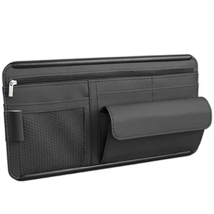 PU Leather Adjustable Sun Visor Clip Organizer Pouch Bag Holder Car Storage Kit - Foto 1 di 11