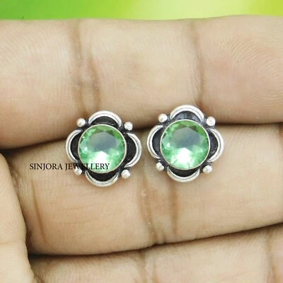 Aretes de plata de ley 925 hechos a mano con piedras preciosas de amatista verde Foto 1 de 4