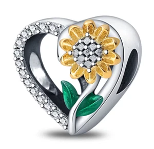 Charm Anhänger für Armband Sonnenblume Herz Silber plattiert Geschenkidee - Bild 1 von 3
