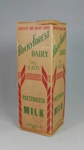 Vintage Waxed Milk Carton, 1 qt flat top, Rocky Forest Dairy, Laceyville PA - Picture 1 of 8