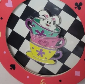 2021 Disney Parks Holiday Gifting Ornament Pin LR Alice White Rabbit Teacups - Picture 1 of 4