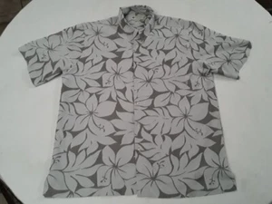 Large Vtg Billabong Shirt - Short Sleeve Button Up Gray/White Hawaiian Floral - Picture 1 of 13