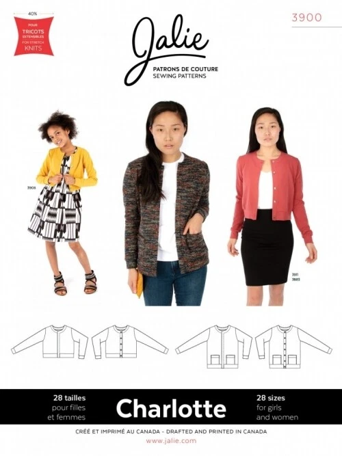 Jalie Sewing Pattern 3900 Charlotte Cardigans Kids, Teenagers, Women 28 Sizes - Image 1 of 1