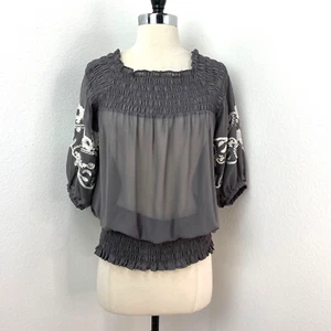 Blusa Twelve By Twelve Gris Bordada Transparente XS Boho Hada Cabrichosa Gótica Campesina - Imagen 1 de 10