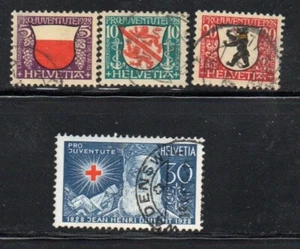 Switzerland Sc B45-B48 1928 Pro Juventute Coats of Arms Dunant stamp set used - Picture 1 of 1
