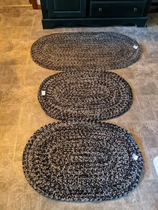 Set Of 3 Oval Braided Accent Rugs 1- 4' X 25", 2- 32" X 22" Black Tan White Gold - Picture 1 of 13