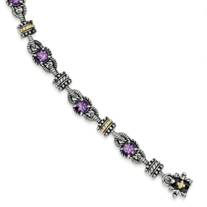 14k/Silver Two-Tone Sterling Silver 14k 14kt Amethyst Bracelet 10mm 7.5 inch - Picture 1 of 2