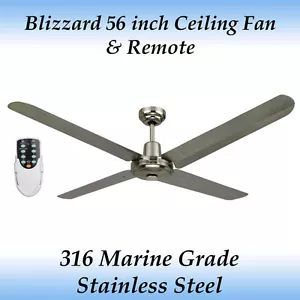 Blizzard 56" 316 Marine Grade Stainless Steel Outdoor Ceiling Fan with Remote - Picture 1 of 3