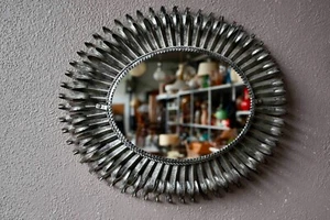 Wunderschöner Sonnenspiegel aus versilbertem Metall, ovale Form Vintage Deko - Bild 1 von 7