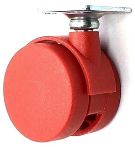 Red 40mm Twin Wheel Castors Top Flat Plate Furniture Swivel Wheels (304) - Picture 1 of 7