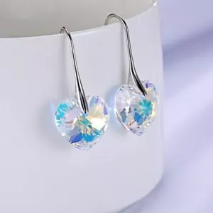 White Teardrop Crystal Silver Hook Dangle Earrings Jewelry Anniversary Gift - Picture 1 of 4