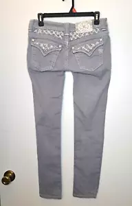 Miss Me Denim Damen Jeans Stickerei Verziert Low Rise Skinny Grau 27 - Bild 1 von 12