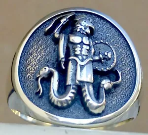 Sterling Silver 925 Abraxas Gnostic Gnosticism Magic Talisman Templars 3D Ring - Picture 1 of 12