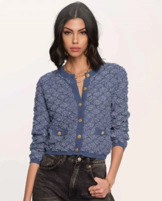 NEW Heartloom Kiel Cardigan Sweater Large Blue Gold Buttons Preppy Coastal Soft - Image 1 of 4