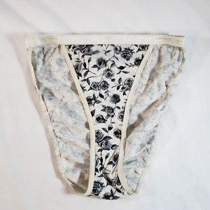 Victoria's Secret Signature Cotton String Bikini Small White Black Rose - Picture 1 of 3