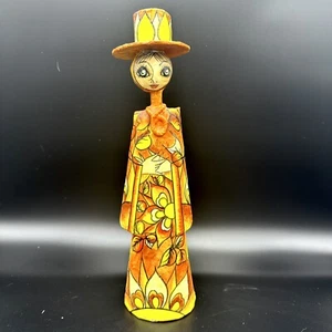 1960 VTG Signed Abelardo Ruiz Mexican Paper Mache Woman Big Blue Eyes 14” - Picture 1 of 9