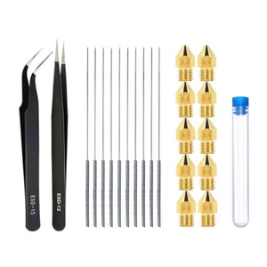 3D Drucker Extruder Düsenreinigungswerkzeug Set mit 0,4 mm Düsen + Nadeln + Pinzette - Bild 1 von 1