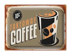 Blechschild Kaffee 40x30 cm Retro Coffee takeaway Metall Deko Schild tin sign - Bild 1 von 5