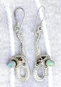 Pair Of Unique Abalone Onyx Solid Sterling .925 Silver Casted Snake Earrings SE2 - Picture 1 of 1