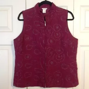 CHRISTOPHER & BANKS Grande Tono Gioiello Magenta Argento Filo Metallizzato Seta Zip Up - Foto 1 di 7
