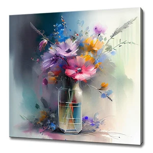 Strauß bunter Frühlingsblumen Aquarell Malerei Stil Leinwanddruck Kunst - Bild 1 von 7