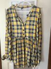Allegrace Plus Size Long Sleeve Plaid Tunic Loose Fit V Neck Pleated Shirts - 2X